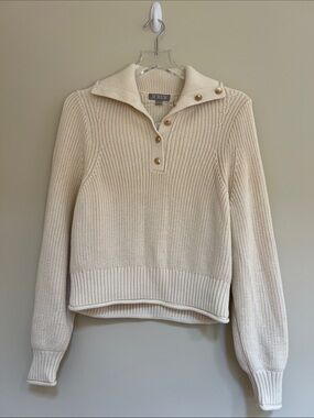 J. Crew Ribbed Cotton Button Collar Sweater in color Linen (Cream) S